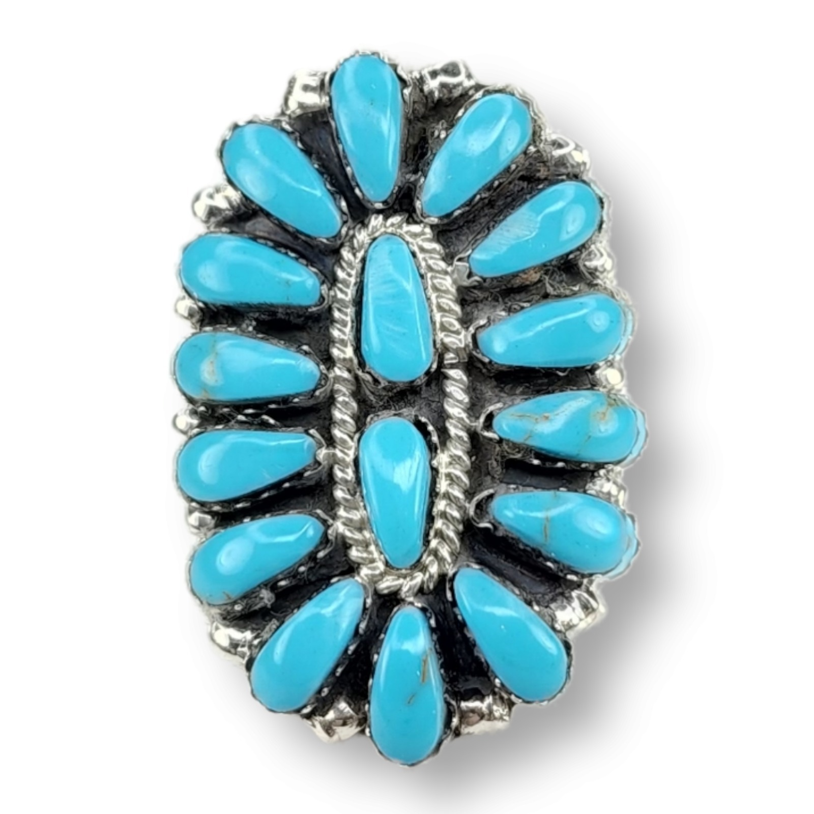 Southwestern Petit Point Blue Turquoise Ring Size 6.75 Sterling Silver